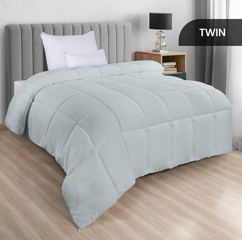 Utopia Bedding Comforters Twin Size, All Season Duvet Insert, Down Alternative Box Stitched Bed Comforter with Corner Tabs, Machine Washable (Light Grey)