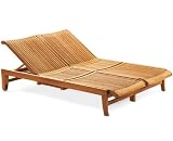 TeakStation Giva Grade A Teak Multi Position Sun Giva Double Chaise Lounger Steamer with Slide Out T