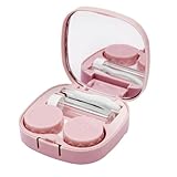 Estojo de lente de contato com aplicador de tamanho de viagem, kit de ferramentas de remoção com espelho e frasco de solução (rosa)