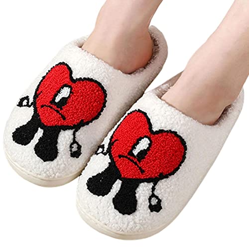Bexdug Bad Bunny Hausschuhe - Bad Cute Bunny Hausschuhe für Damen Herren,Cartoon-Stickerei, weicher, bequemer, Warmer Plüsch, Rutschfester Hausschuh, Liebes-Herz-Paar-Slides-Schuhe Cover