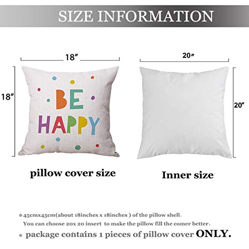 Jes&Medis "Be Happy Lettering Pillowcase Cotton Linen Cushion Covers Wedding Party Decorative Throw Pillows Cases For Sofa Bed,18X18 Inches #TOP3