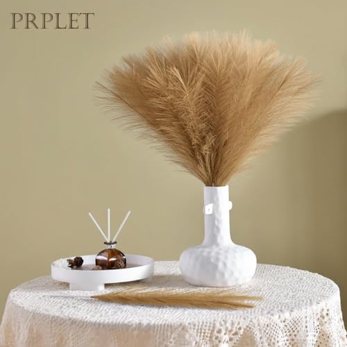 Image of Faux Pampas Grass - 24 Pcs Small Artificial Flowers for Living Room Home Office and Wedding Decoration (Brown)