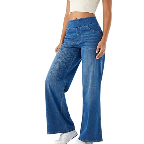 Women's Palazzo Denim Pants High Waisted Baggy Jean Pants Vintage Trendy Casual Loose Stretch Trouser with Pockets