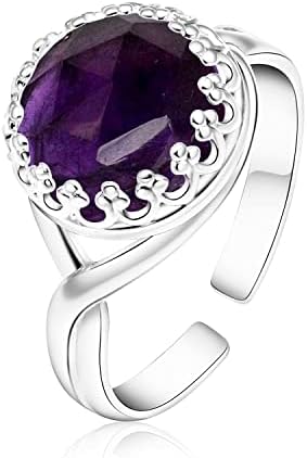 925 Sterling Silver Vintage Style Natural Amethyst Ring - Iridescent Rose-Cut Genuine Gemstone February Birthstone Sizable Ring - Handmade Jewelry Gift For Her - Adjustable Boho Ring - Gift For Women