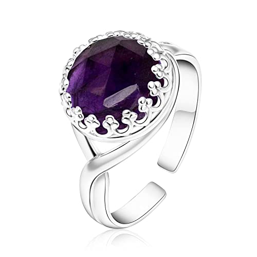 925 Sterling Silver Vintage Style Natural Amethyst Ring - Iridescent Rose-Cut Genuine Gemstone February Birthstone Sizable Ring - Handmade Jewelry Gift For Her - Adjustable Boho Ring - Gift For Women #TOP7