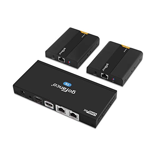 gofanco 1x2 HDMI 2.0 Extender Splitter 4K Over Cat6/Cat7 Ethernet Cable with HDMI Local Loopout, HDCP 2.2, 4K 60Hz YUV 4:4:4, HDR, IR Extension (1 in 2 Out / 2-Port)