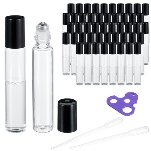 48 Pack Roller Bottles for Essential Oils, 10ml Clear Glass Roller Ball Applicator Leak Proof Empty Roll on Bottles With Lid for Travel Essential Oil