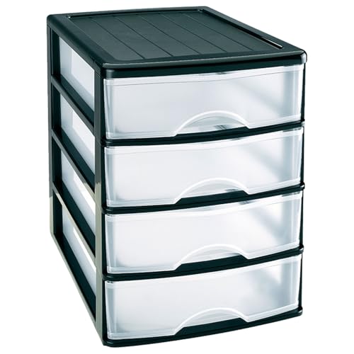 Acan Tradineur - Commode de bureau - Fabriqué en Espagne - 4 tiroirs transparents - Tour de rangement, armoire, salle de bain, bureau - 35 x 27 x 35,5 cm - Couleur...