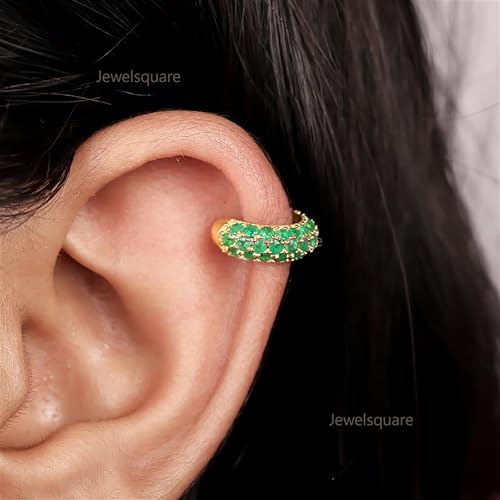 Natural Emerald Triple Layer Ear Cuff, 9k, 14k & 18k Yellow Gold Cuff Earring, Zambian Emerald Ear Cuff, Wedding Cuff Earring3