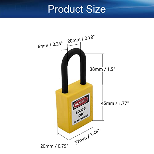 Image of Nylon Lockout Tagout Locks with Hasps, Loto Tags and Safety Padlocks 37x45mm /1.46x1.77 inch（WxH Keyed Different Loto for Lock Out Tag Out Yellow 3Pcs