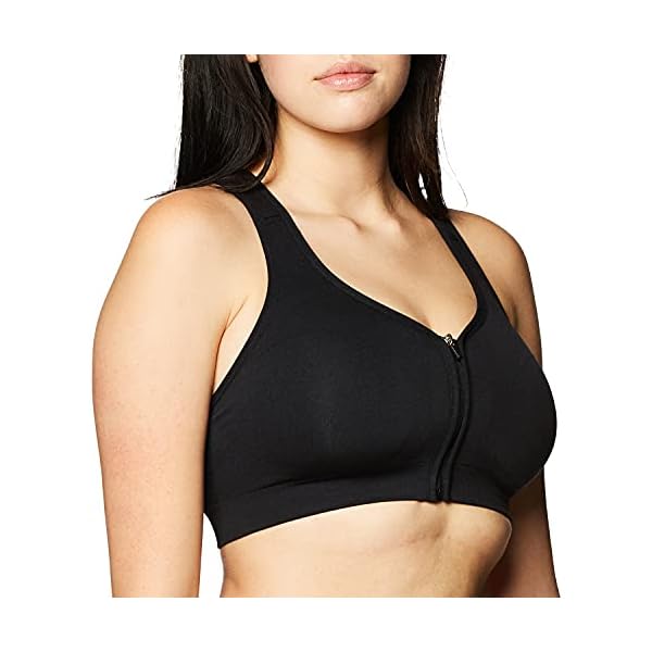 Jockey-Womens-Zip-Front-Seam-Free-Bra Jockey Women's Bras Mid Impact Zip Front Sports Bra, Black, m