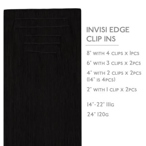 Image of WENNALIFE Invisible Edge Seamless Clip in Hair Extensions Real Human Hair | 14'' 111g 7pcs Jet Black. Ultra-Thin PU Weft, Easy, Comfortable Clip in Luxury Remy Hair Extensions