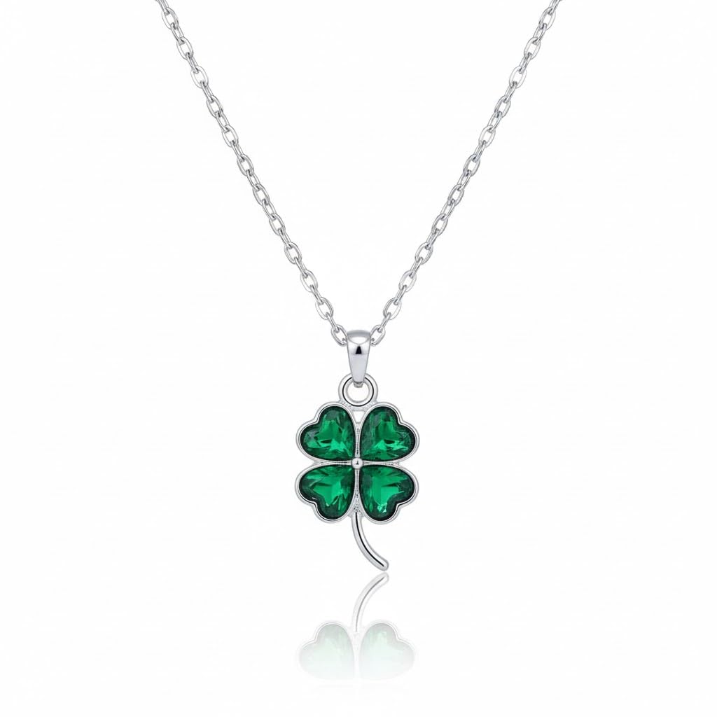 Four Leaf Clover Pendant & Chain for Girls & Women | Lucky Shamrock Heart Crystal Charm Necklace in Red | Korean Style Trendy Lightweight Daily Use Jewelry | Perfect Valentine’s Day, Birthday & Friendship Gift