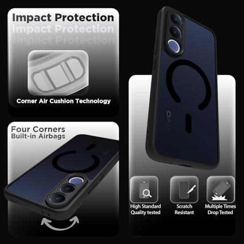 Image of RIGGEAR Shockproof Sleek Hybrid Armor Magnetic Back Cover Case Compatible with MagSafe Accessories for Vivo V70 FE 5G (Smoke Black Matte PC + Black TPU Bumper)
