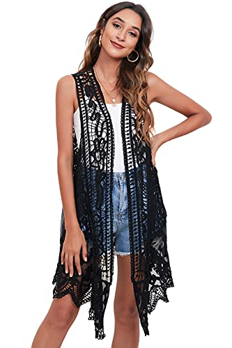 Lace Front Open Sleeveless Top Cardigan Crochet Vest Bikini Cover up Summer Beachwear4