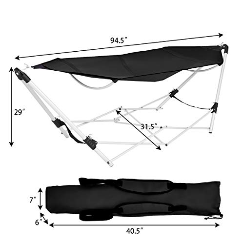 Giantex Portable Hammock With Stand-Folds, Lounge Camping Bed Folding With Carry Bag For Camping Outdoor Patio Yard Beach, 94.5" X 31.5" X 29"(Black) #TOP5