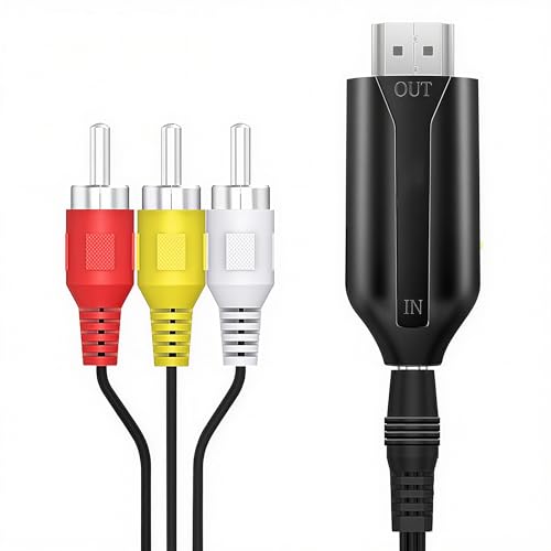 HBFQMDJLX Adaptador RCA a HDMI - Convertidor AV a HDMI con fuente de alimentación USB, adaptador de audio de vídeo HD 1080P para reproductores de TV/PC/N64/Wii/VHS/VCR/DVD
