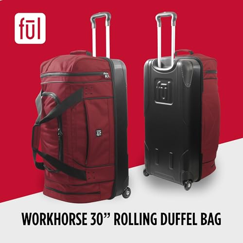 FUL Workhorse 30-Inch Rolling Duffel Bag, Split-Level Travel Luggage with Hardshell Base and Wheels, Navy2