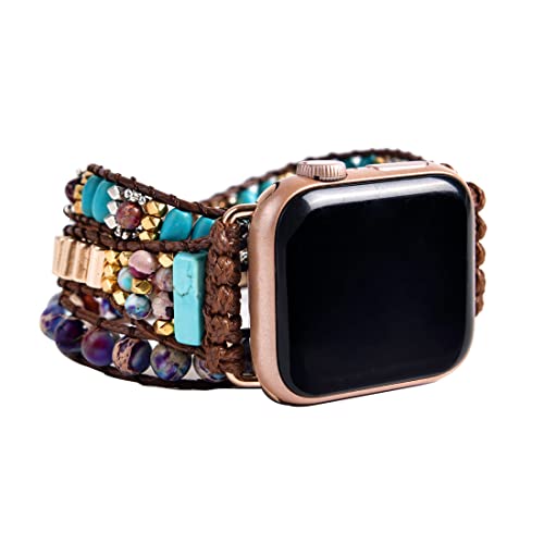 YGLINE Watch Strap Compatible with Apple Watch Bands Women 38mm 40mm 41mm, Handmade Beaded Adjustable Multi Stone Wrist Wrap for Iwatch SE Series 7 6 5 4 3 2 1