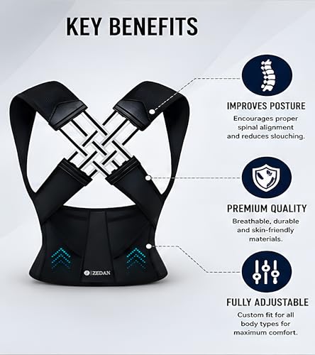 Image of ZEDAN Neoprene Posture Corrector Belt for Men & Women | Shoulder & Back Support Brace | Comfortable Clavicle Strap | Back Straightener Support For Spine & Body Posture Correction | Free Size