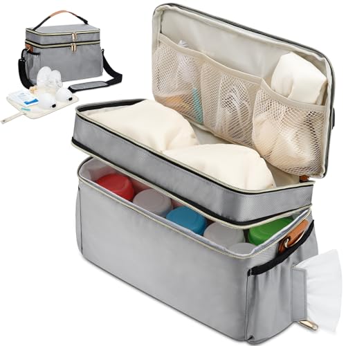 Image of Breastmilk Cooler Bag with 6 Ice Pack, Wearable Breast Pump Bag Compatible with Willow, Elvie, Medela & Momcozy M5/S12 Pro Pumps & Accessories for Work, Travel and Family Use Grey