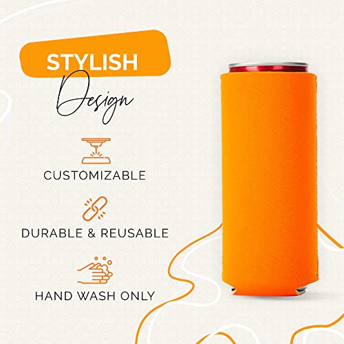 Image of Slim Can Cooler Sleeve 12 Pack - Blank Neoprene Insulated Can Coolers for 12 oz Skinny Beer & Soda Cans - Sublimation Ready Drink Sleeves for Heat Press, Custom Printing & Party Favors (Orange)