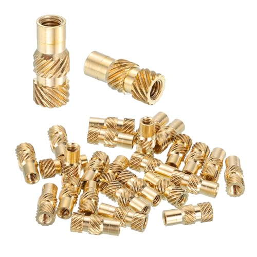Image of sourcing map 28 Pcs Threaded Inserts, M3 x 12mm L x 5mm OD Pure Brass Metric Knurled Nuts Female Threaded Heat Set Inserts Embedment Nut for 3D Printing Components and Plastic Materials