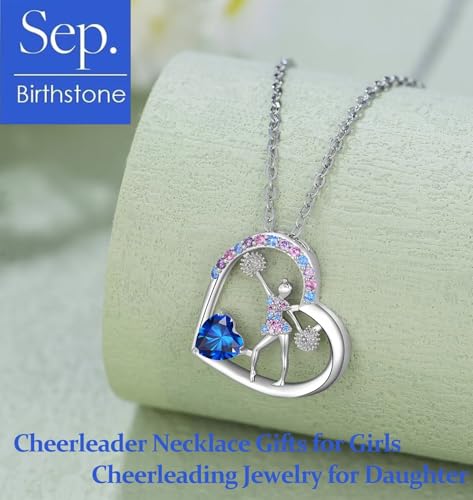 Birthstone Cheerleader Necklace Gifts for Girls Heart Rainbow Cheerleading Cheering Jewelry Pendant Sport Cheer Birthday Gifts for Kids Little Girl Daughter Granddaughter3