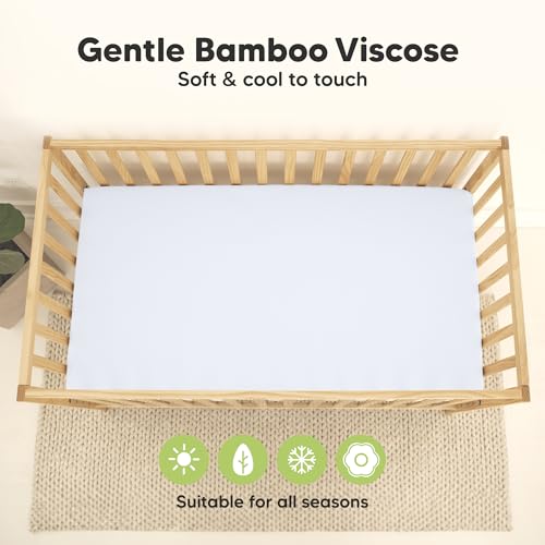 Image of 2-Pack Waterproof Baby Crib Sheets for Boys, Girls - 52x28 Viscose Derived from Bamboo Toddler Bed Sheet Neutral, Fitted Crib Mattress Protector Cover for Baby Bedding, Soft & Gentle (Blue Flax) | Viscose Derived from Bamboo Toddler Bed Sheet Neutral, Fitted Crib Mattress Protector Cover for Baby Bedding, Soft & Gentle