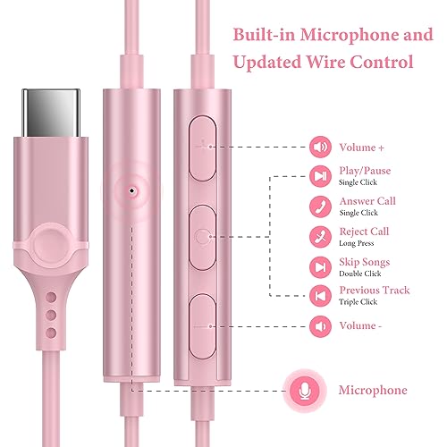APETOO USB C Headphones for iPhone 17 16 15 Pro Max/iPad Air Earbuds Pink
