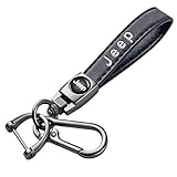 Etusur Genuine Leather Car Keychain Fit for Jeep Grand Cherokee Wrangler Compass Renegade Patriot Grand Comander Car Keyring Accessory Keychain, Family Presents for Men and Women (Black)