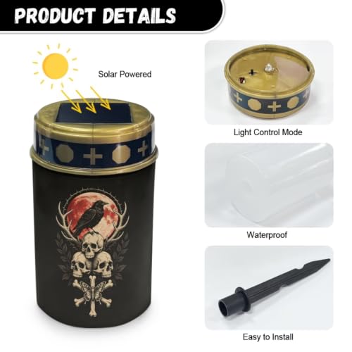 Image of Blood Moon Crow Solar Memorial Lights for Graves 2 Pcs | Outdoor Flameless Candle Lamp, Waterproof Solar Eternal Lights for Grave Memorial Gift Halloween Decoration