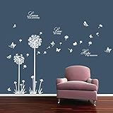 decalmile Wandsticker Pusteblume Schmetterling Wandtattoo Sprüche und Zitate Learn Live Hope Löwenzahn Wandaufkleber Wohnzimmer Schlafzimmer Wanddeko (Weiß)
