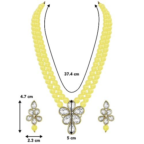 Image of Peora Crystal Faux Pearl Kundan Necklace & Jewellery Set Gift for Women
