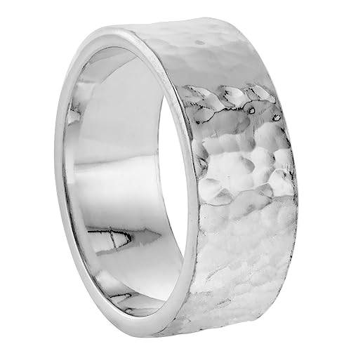 Sterling Silver 8 mm Hammered Wedding Band Ring Flat Top Handmade 5/16 inch wide3