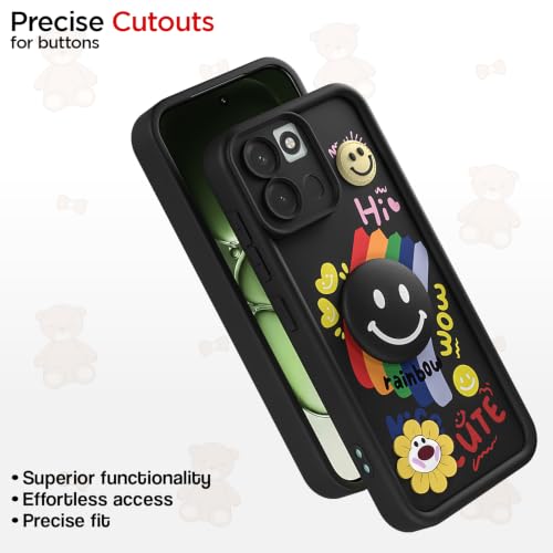 Image of Pikkme Back Cover for OnePlus Nord 6 5G | Soft Silicone| Cute Rainbow Smile & 3D Cartoon Flower Design | Shockproof Raised Camera Protection Bumper Case (Black)