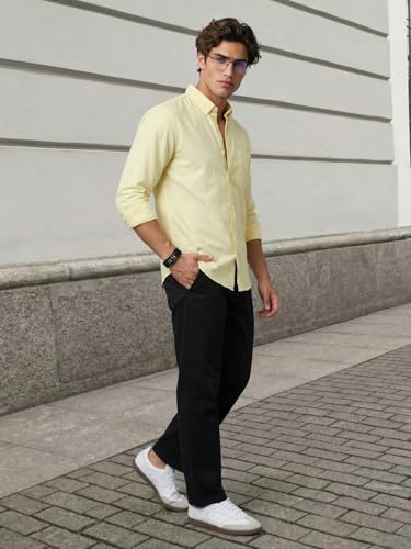 Image of Urbano Fashion Men's Cotton Full Sleeve Regular Fit Solid Oxford Shirt with Button-Down Collar