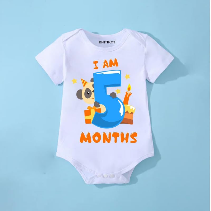 Image of KNITROOT Monthly Birthday Special Unisex Baby Romper Half Sleeve White Color