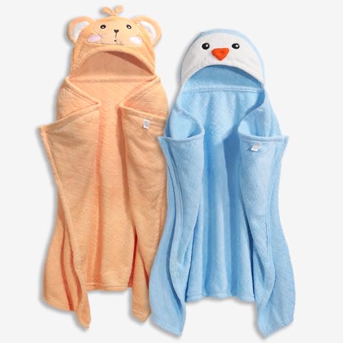 Image of Toddler Bath Towel for Boy Girl 0-5 Years, 2 Pcs Baby Towels with Hood, Large Size 50 * 32 Inch Toddlers Towels, 2-Pack Thick Absorbent Toddler Towel with Hood