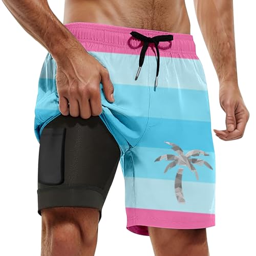 Pantalones cortos de baño de hombre estampado animal divertido estado mental pantalones de playa hombre para verano trajes de baño hombre cómodo, rosa fuerte, L