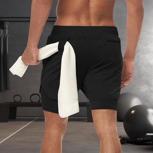 Men’s 2 in 1 Running Shorts, Soft Breathable Quick-Drying Workout Gym Athletic Shorts with Zipper Pockets and Towel Loop4