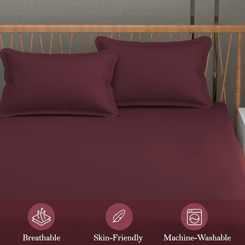 Image of FRESH FROM LOOM Soft Solid Plain 240 TC Queen Size Bedsheet Set - Anti Fade Bed Sheet with 2 Pillow Covers (Size- 90 x 95 inch | Piyaji| Solid)