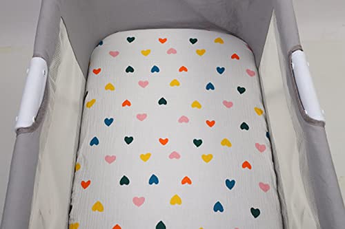Muslin Bassinet Sheets 2 Pack Set For Baby Girl, 100% Muslin Cotton Fitted Sheet For Oval Hourglass And Rectangular Bassinet Mattress, Solid Pink And Colorful Heart #TOP5