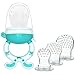 Grignoteuse Alimentation pour Bébé + 3 Têtines de Remplacement (3 tailles différentes) 3 tétines Sucette Fruit Dentition en Silicone fruitine sans BPA. Idéal cadeau pour bébé (bleu)