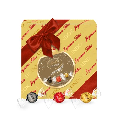 Lindt - Boîte Cadeau LINDOR - Assortiment de Chocolats au Lait, Noirs et Blancs - Cœur Fondant - Idéal pour Noël, 287g