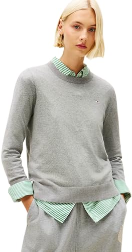Tommy Hilfiger Co Jersey Stitch C-Nk LS Swt Ww0Ww44984, Maglione Pullover, Donna, Grigio (Med Heather Grey), XXS