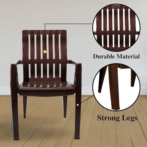 Image of ITALICA 2277 Spine Care Plastic Chair for Indoor /Outdoor /Study /Office /Living Room /Dining Room /Bedroom /Kitchen /Garden /Stackable Chair - Set of 2 Pcs Chair (2, Brown)