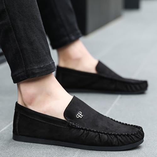 Mens Suede Leather Hand Stitching Slip-On Casual Flat Loafer Shoes Lightweight Round Toe Non-Slip Smoking Shoes for Driving Walking Daily2