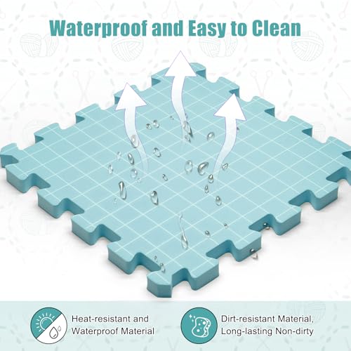Image of CraftyManor 9 PCS Blocking Mats for Knitting & Crochet Projects, Extra Thick Crochet Blocking Mat with 50 T- Pins, Knitting Board and Pins, Blue