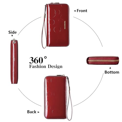 Fashion RFID Leather Wallet - Women's Hand-Held Bag, Credit Card Clip Bag, Long Capacity Coin Purse, Zipper Multi Card Slot Wallet (Wine Red)4